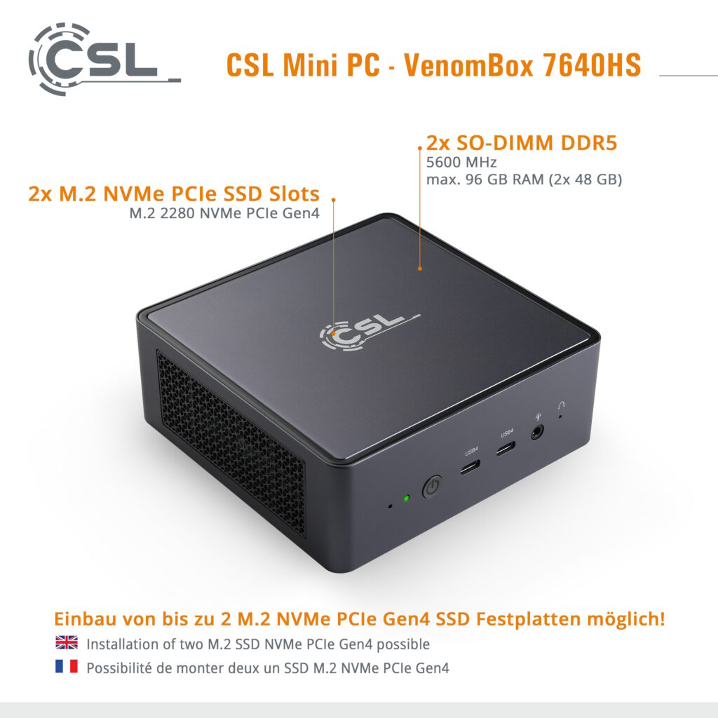 Erwiterungs- und Speicheroptionen des AMD RYzen Mini PCs CSL VenomBox HD