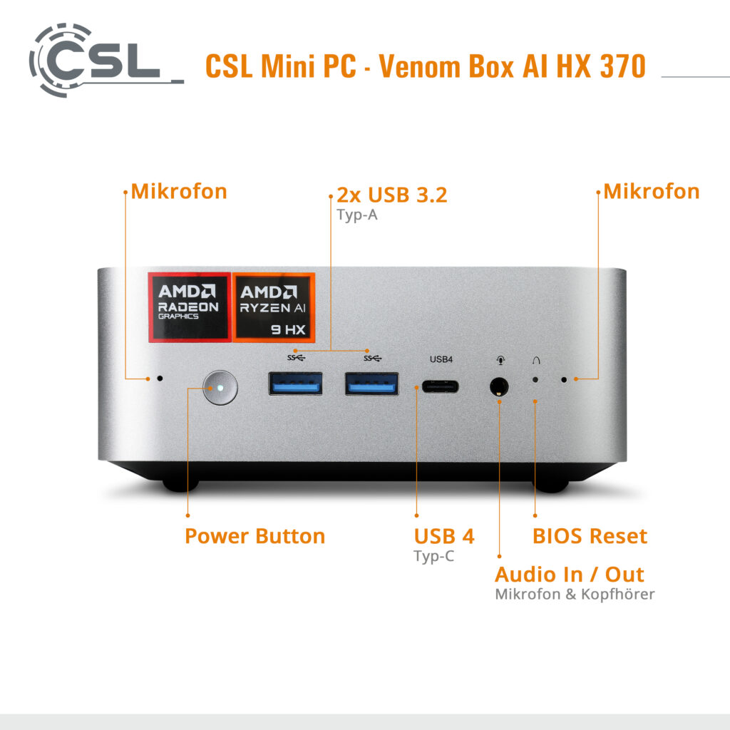 CSL VenomBox AI HX 370 mit Ryzen 9 Prozessor - Frontpanel
