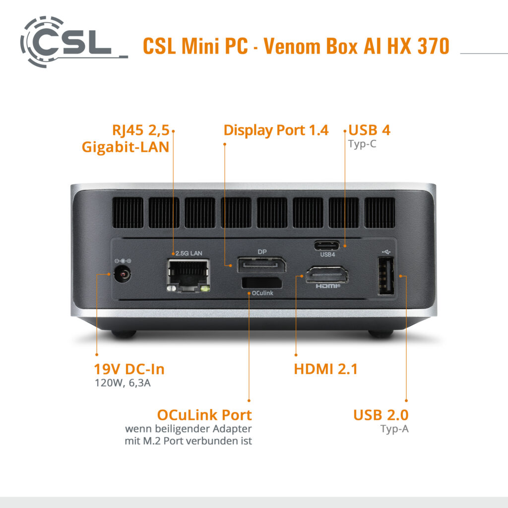 CSL VenomBox AI HX 370 mit Ryzen 9 Prozessor - Backpanel