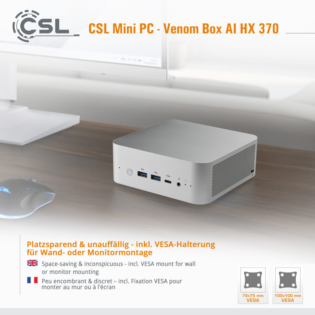 CSL VenomBox AI HX 370 mit Ryzen 9 Prozessor - inkl. VESA-Halterung für Wand-& Monitormontage