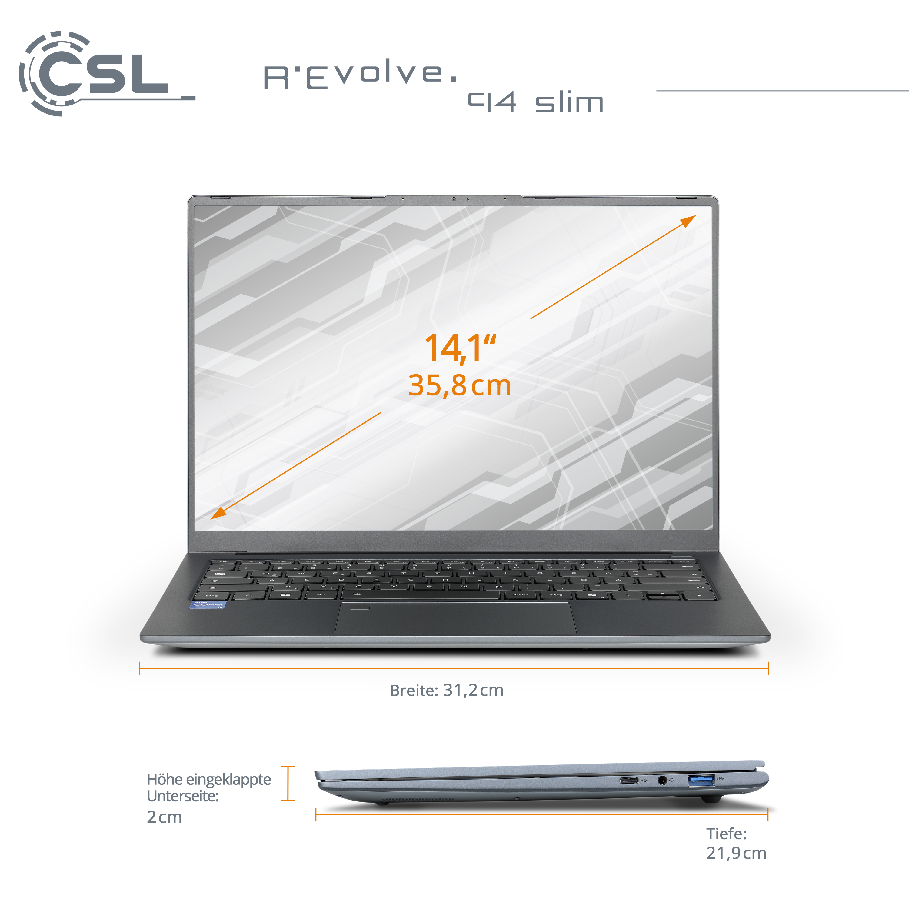 02-CSL R'evolve C14 Slim i5-1335U_Abmessungen