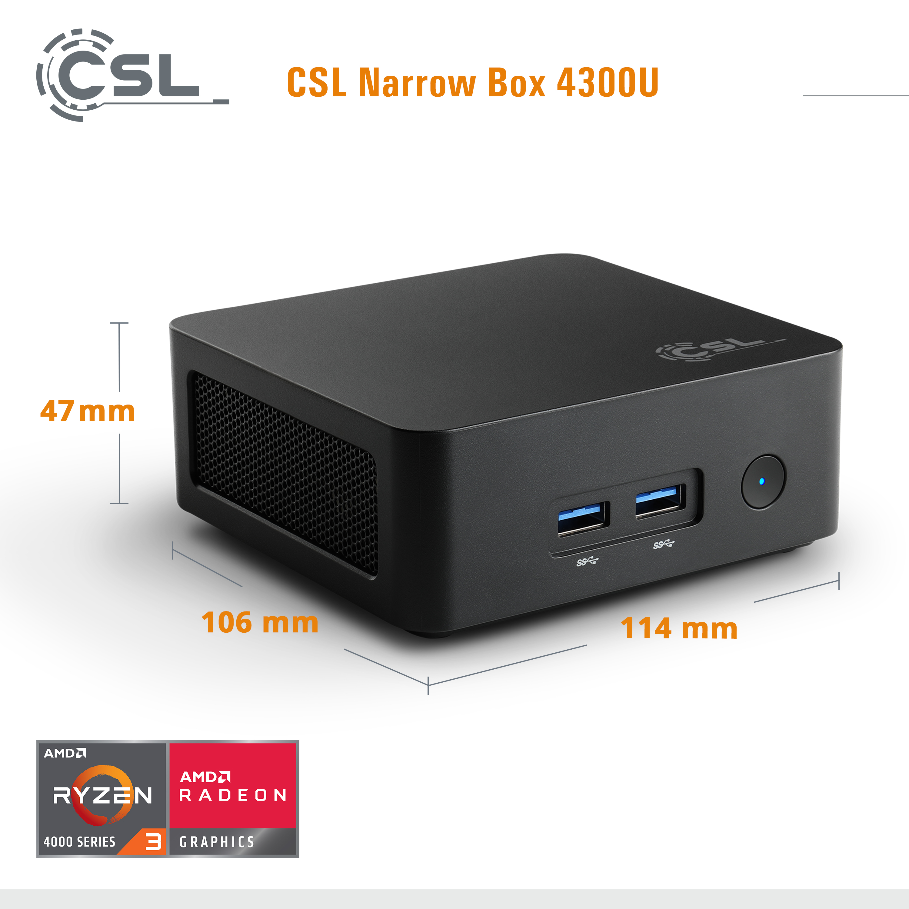 AMD Ryzen Mini PC CSL Narrow Box 4300U - klines Format