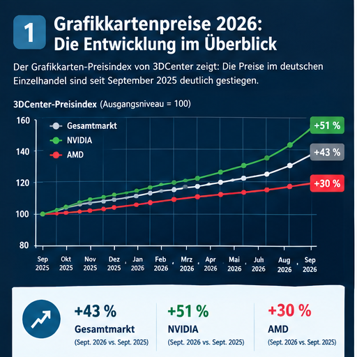  Infografik: Entwicklung der Grafikkartenpreise 2026 – Preisindex und Markttrend.