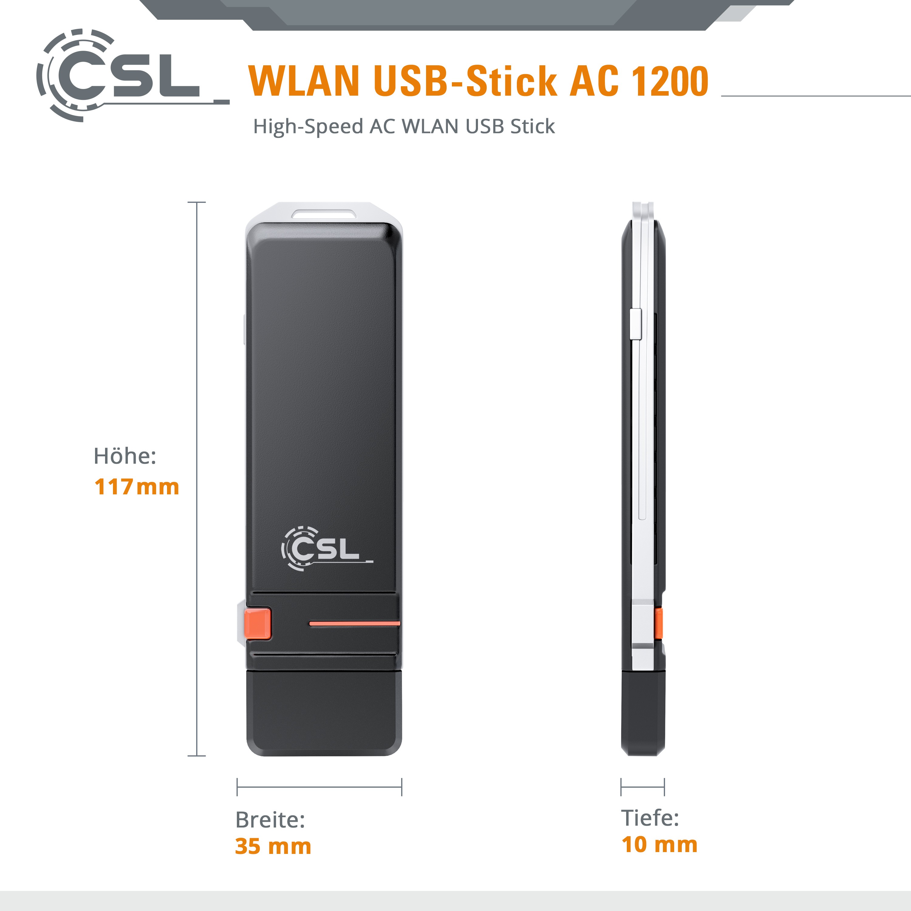 CSL Computer  Clé USB WLAN 1200 MBit/s (600 MBit/s @ 2,4 GHz) - CSL AX1800  + extension USB