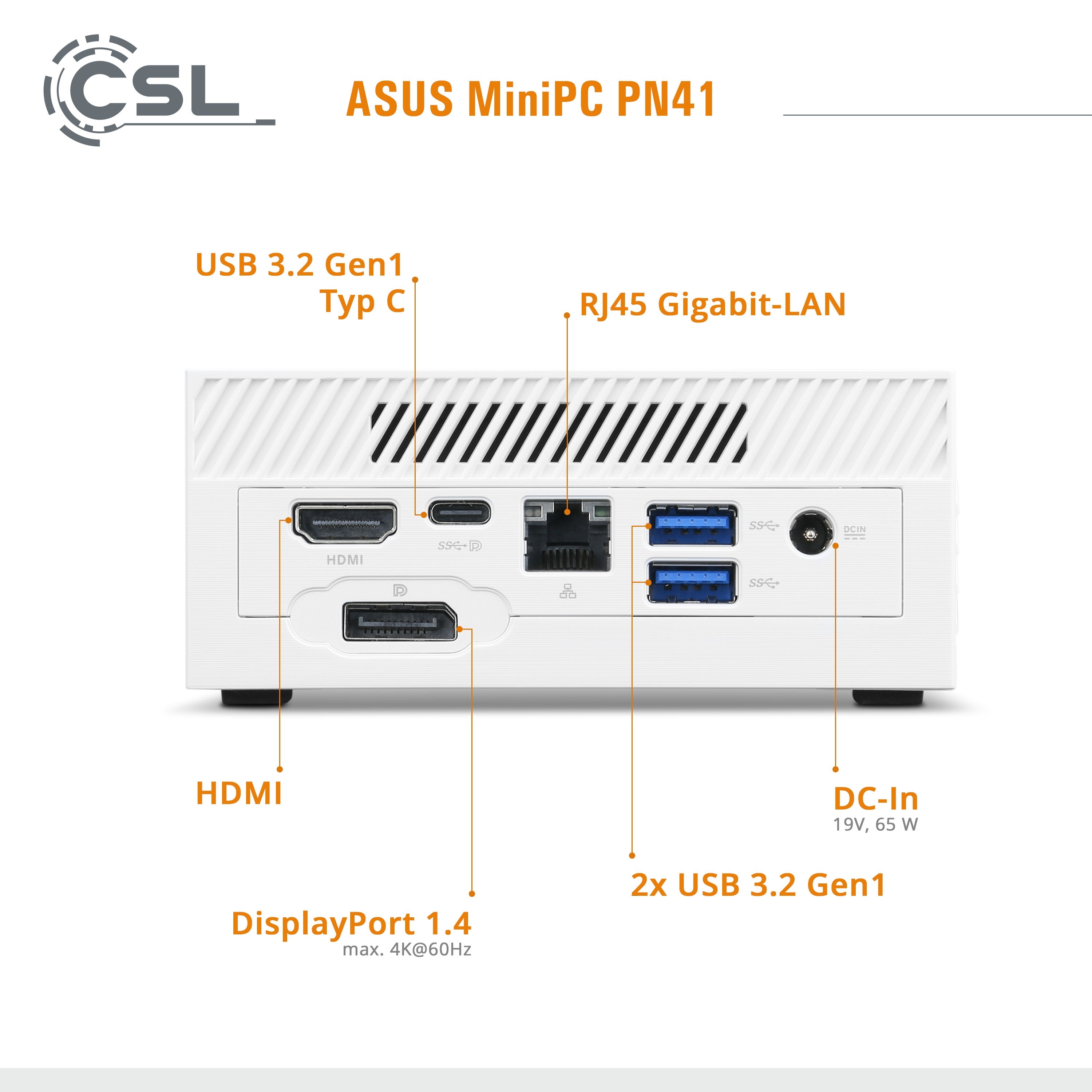 CSL Computer Mini PC ASUS PN41 white / Windows 11 Home / 4000GB+8GB