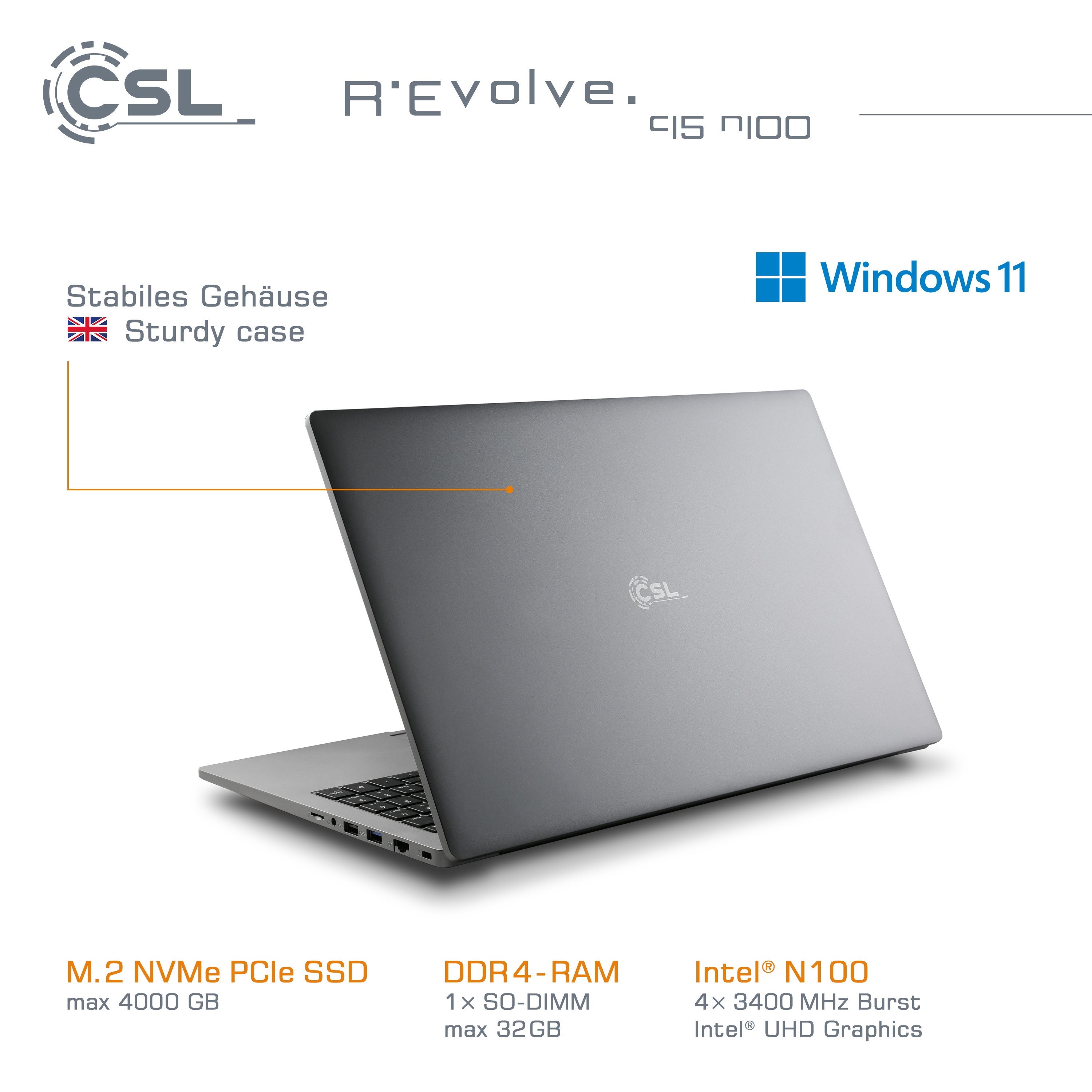 Notebook CSL R'Evolve C15 v4 / Windows 11 Home / 500GB+16GB | CSL Computer
