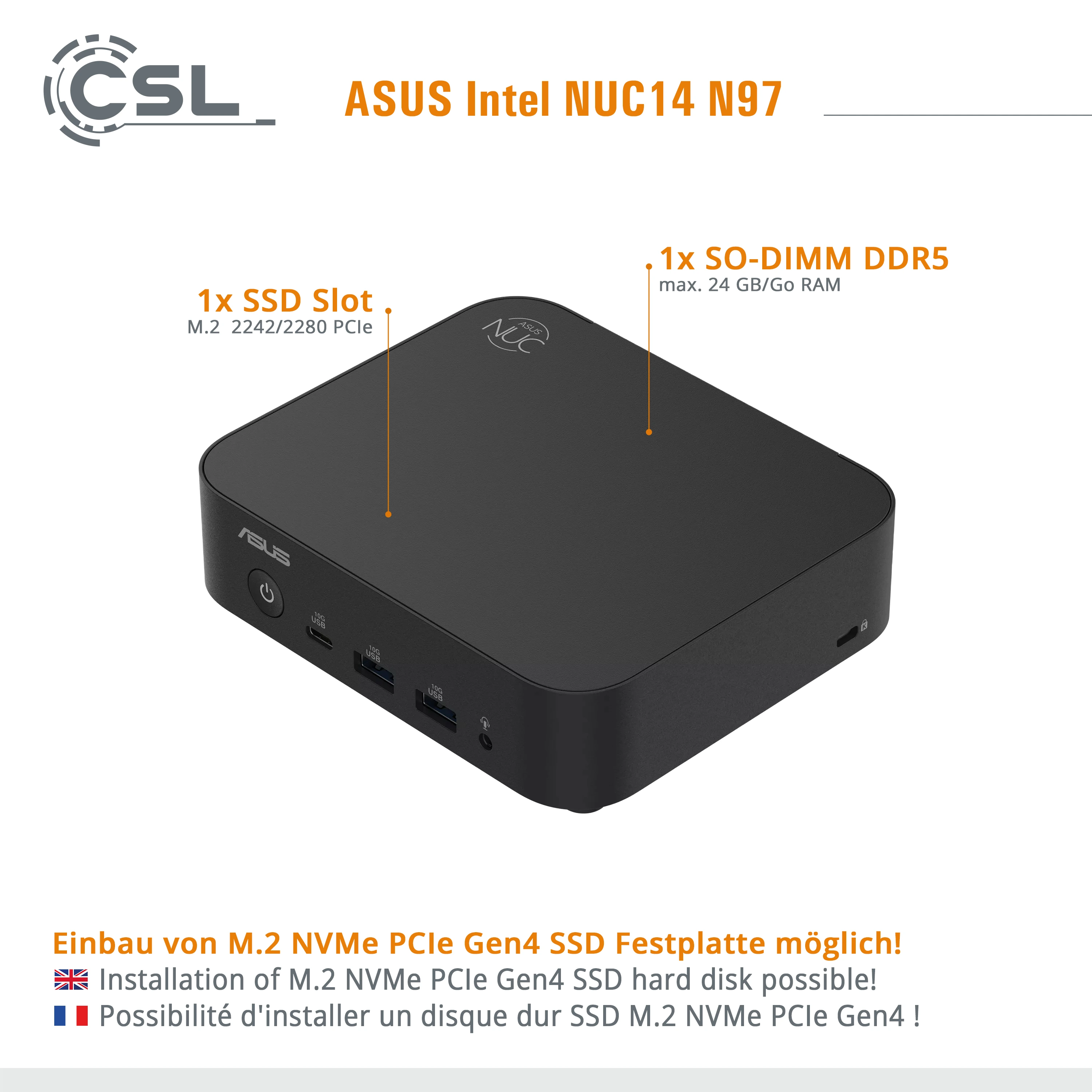 Mini PC - ASUS Intel NUC14 N97 / 8GB+500GB / Win 11 Home | CSL
