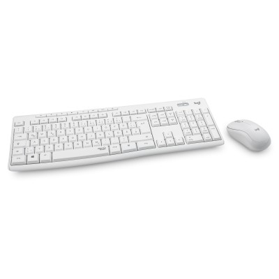The Logitech® Logitech® MK295 Silent Wireless Combo white desktop set is a desktop set consisting of a wireless, optical SilentTouch mouse and keyboard