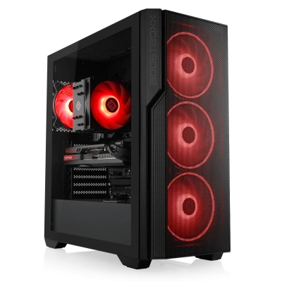 Gaming PC with an AMD Ryzen 7 8700F CPU, Radeon RX 9070 GRE graphics, and 32 GB of DDR5 RAM. Ideal for WQHD and suitable for 4K gaming.