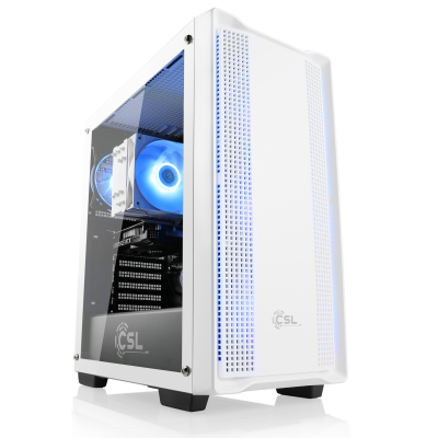 A Full HD gaming PC with an elegant white look, AMD Ryzen 55500 processor and GeForce RTX 3050 graphics card.