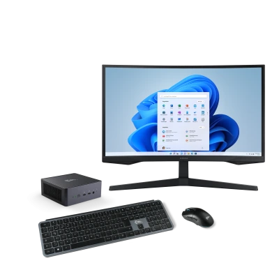 The set with VenomBox 8845HS mini PC and Samsung&reg; WQHD monitor is ideal for home office, media streaming and entry-level gaming.