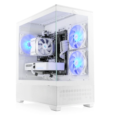 Consigue un potente PC Full HD para jugadores con procesador Ryzen 5 y tarjeta gr&aacute;fica GeForce RTX 5060 en un elegante color blanco.