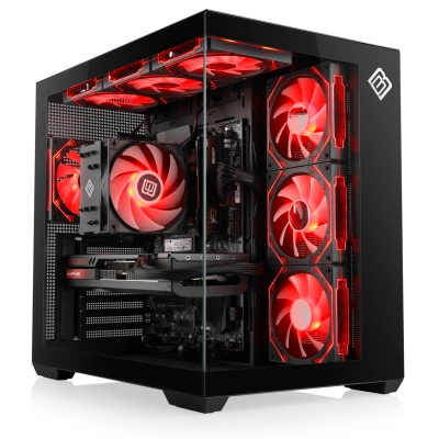 PC para juegos 4K con procesador Intel Core Ultra 7, gr&aacute;ficos Radeon RX 9070 XT, 32 GB de RAM y elegante carcasa RGB/vidrio.