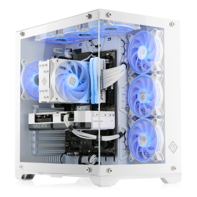 Un PC para juegos AMD Ryzen&trade; con potente rendimiento WQHD y hardware seleccionado en un aspecto totalmente blanco.