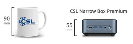 Comparación de tamaños entre la taza y el mini PC
