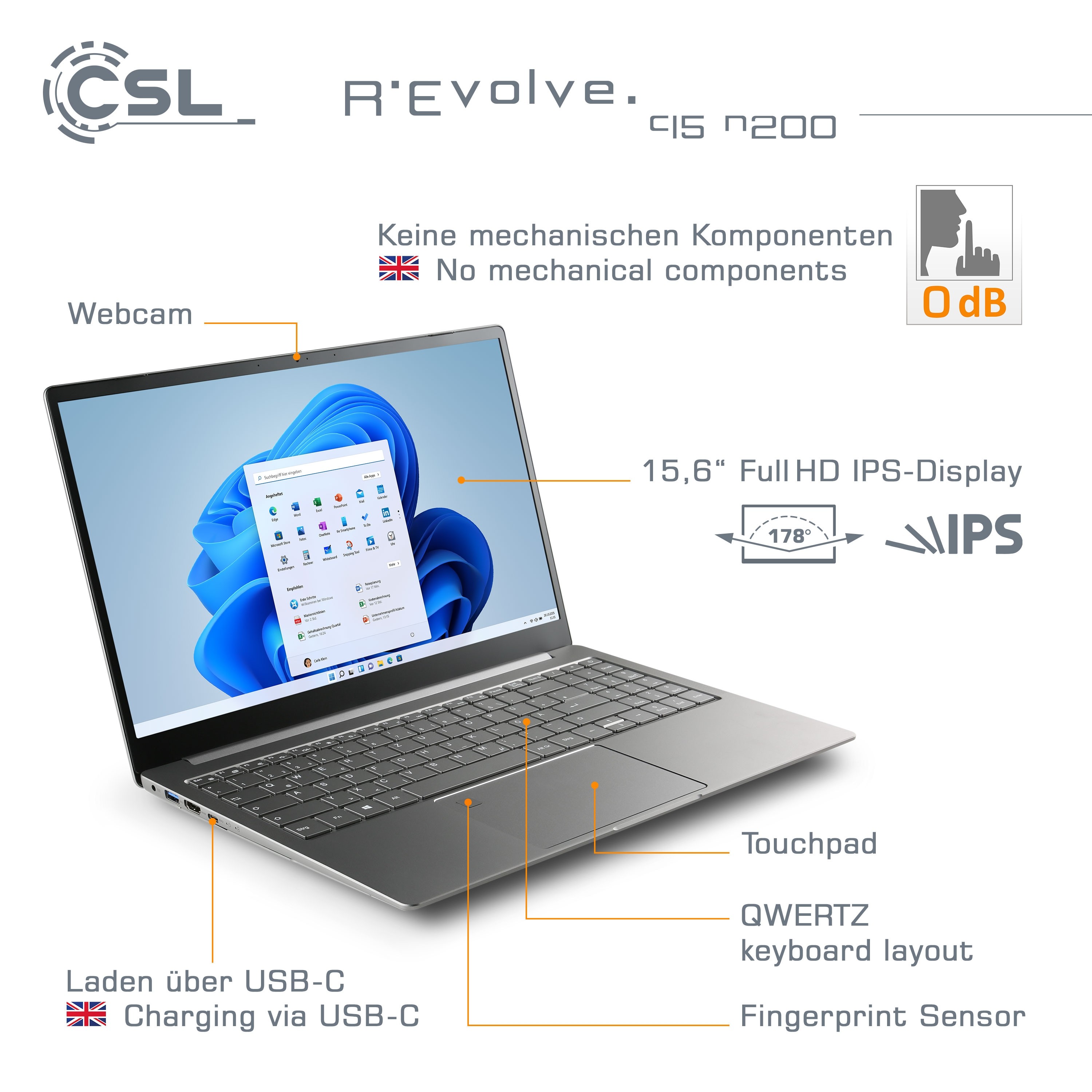 CSL Computer  Notebook CSL R'Evolve C15 v2 / Windows 11 Famille/ 500Go+8Go
