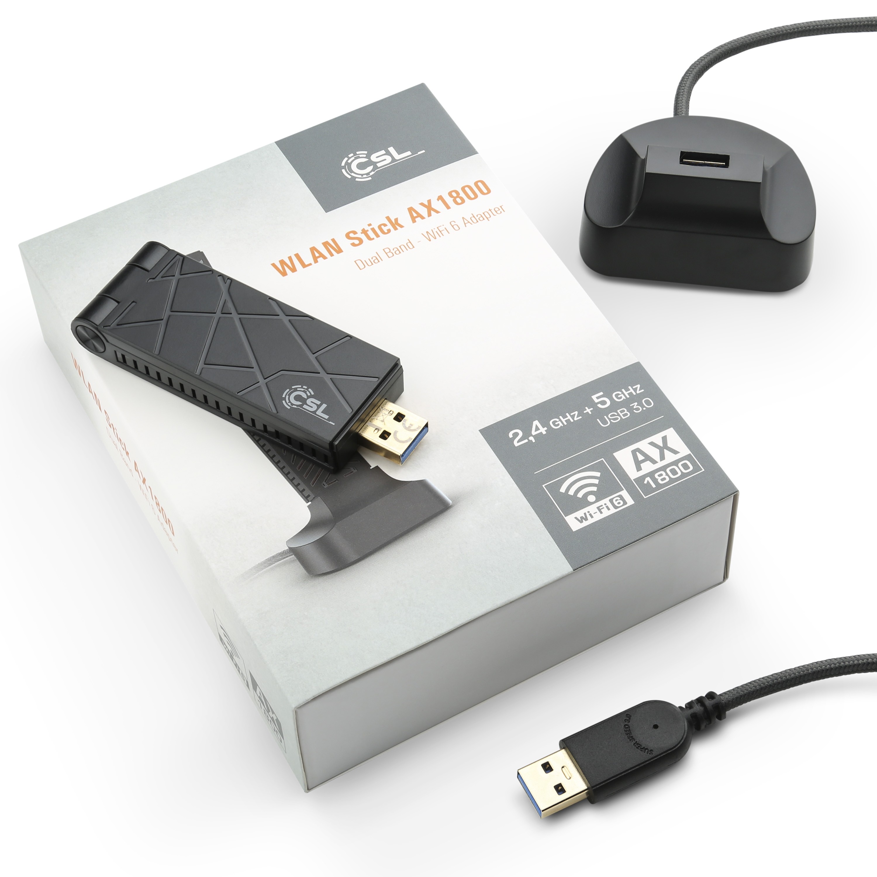 CSL Computer  Clé USB WLAN 1200 MBit/s (600 MBit/s @ 2,4 GHz) - CSL AX1800  + extension USB