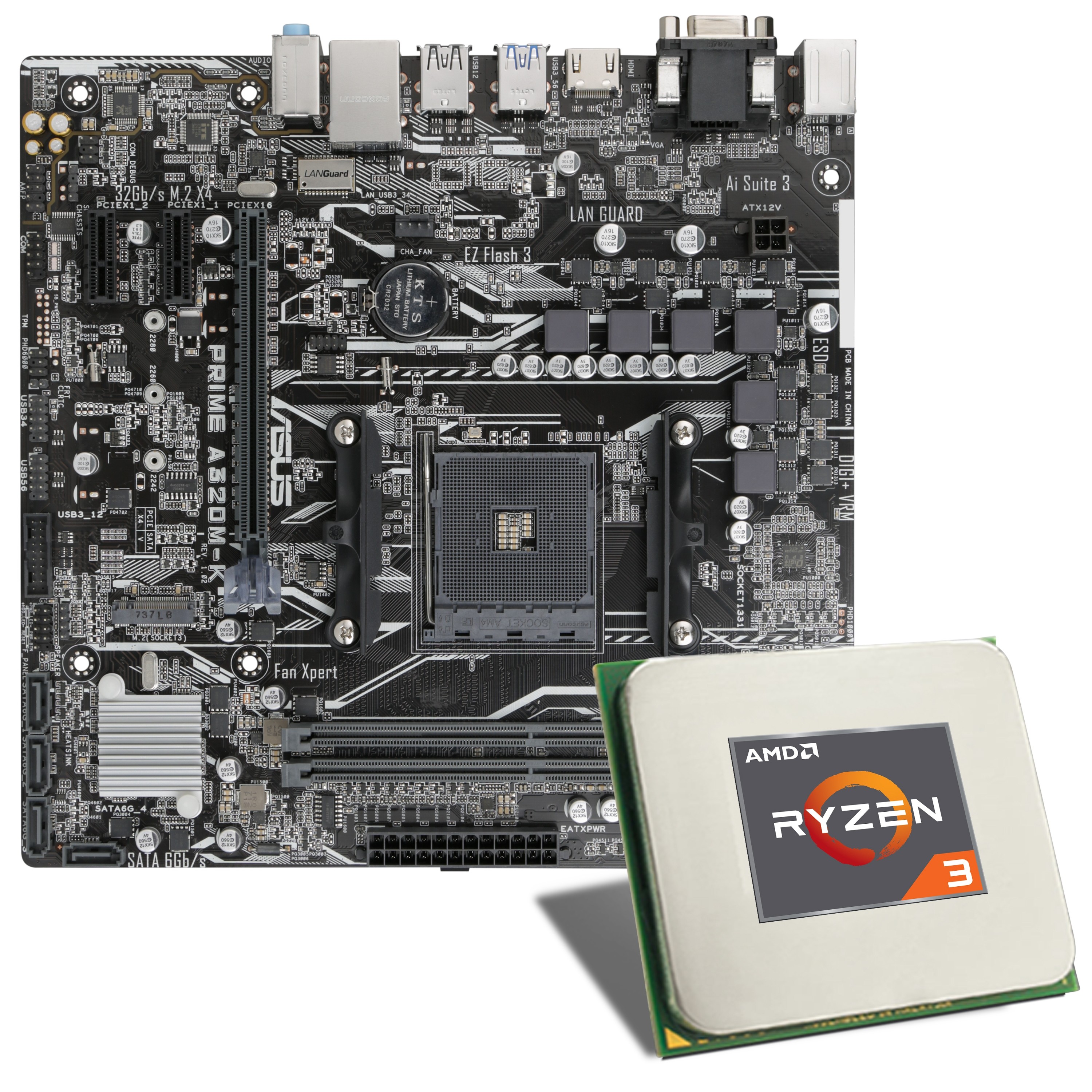 CSL Computer  Carte mère AMD Ryzen 3 3200G / ASUS PRIME A320M-K Bundle