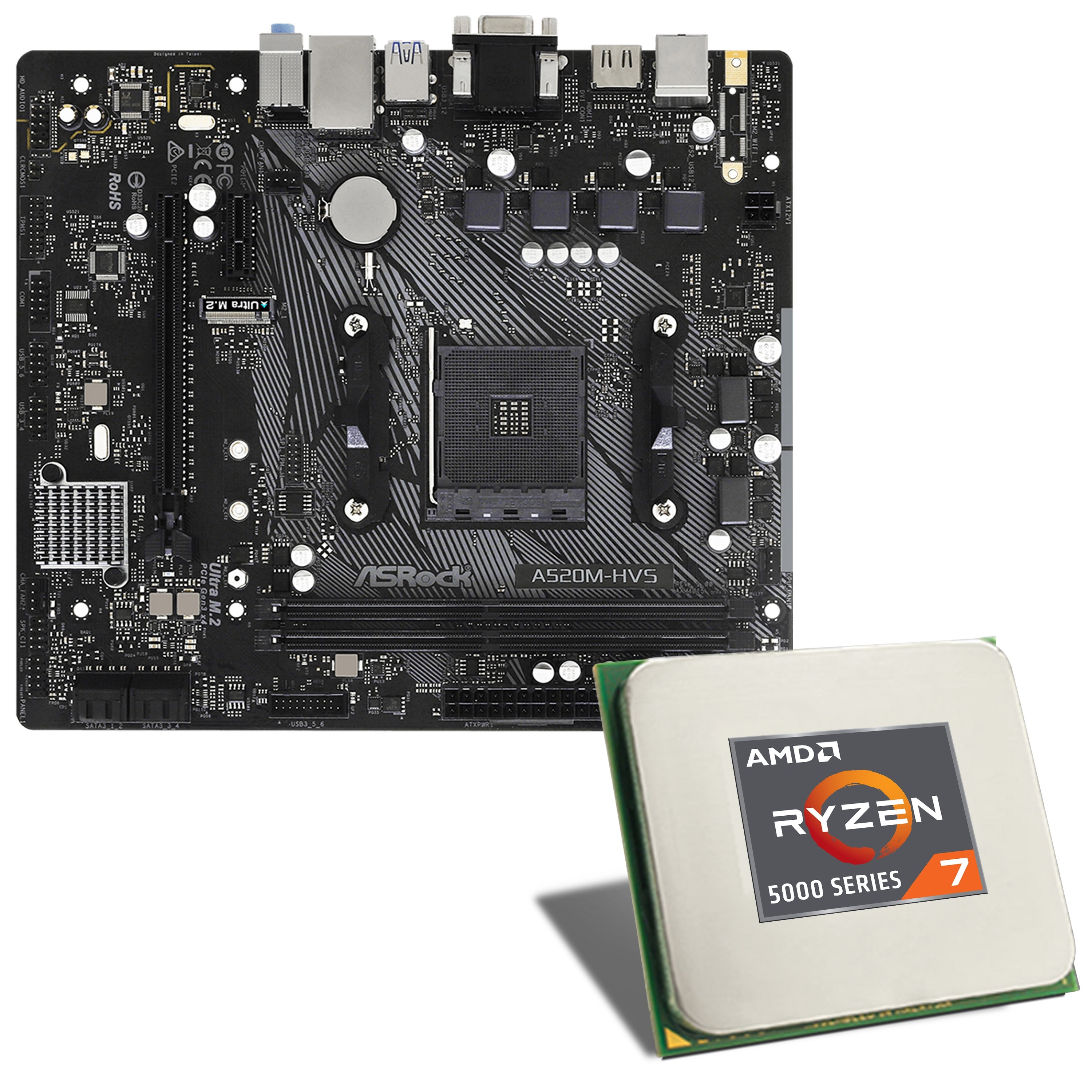 CSL Computer Carte mère AMD Ryzen 7 5700G / ASRock A520MHVS Bundle