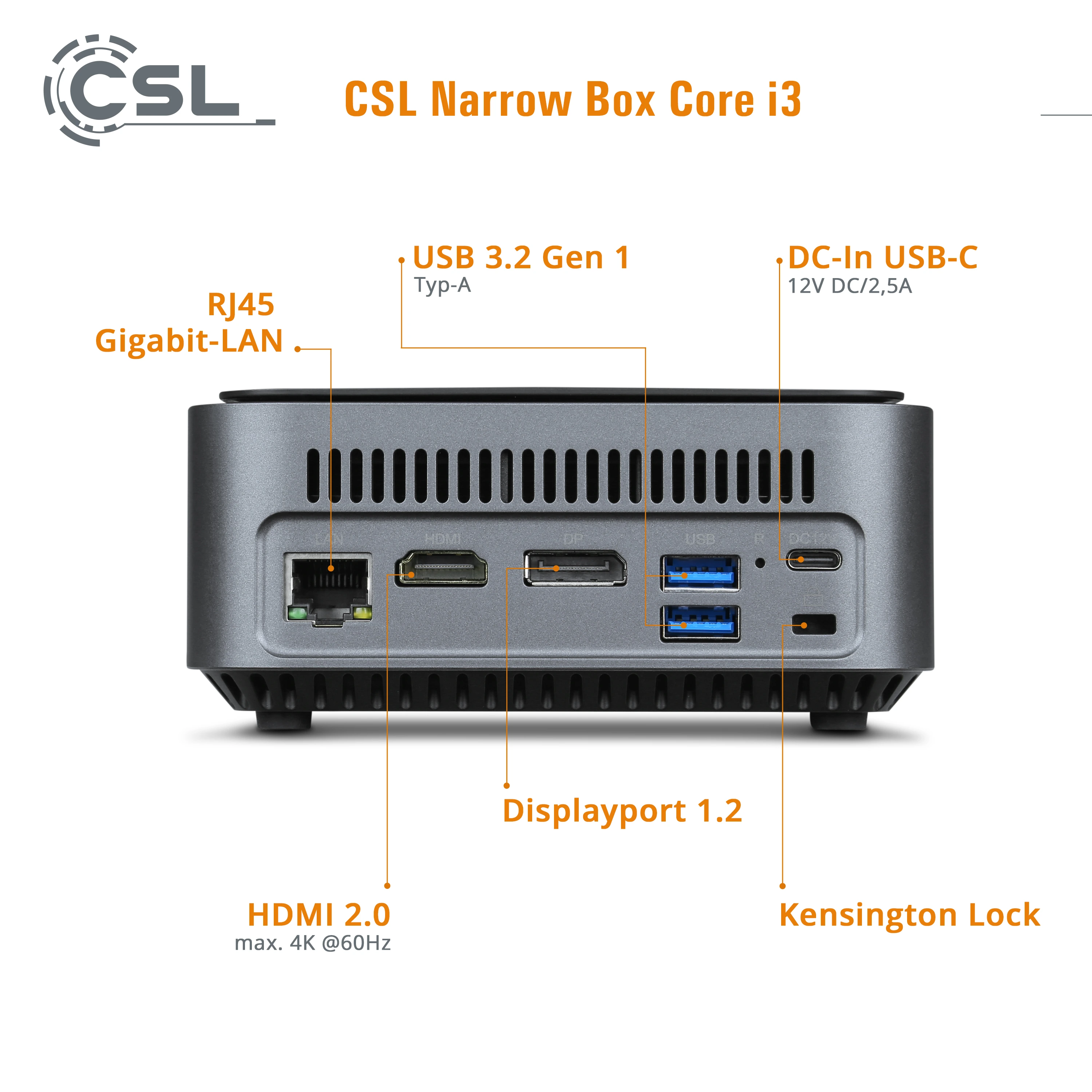 Mini PC - CSL Narrow Box Core i3 / Windows 11 Famille / 500Go+16Go