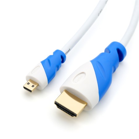 Câble microHDMI vers HDMI 2.0, 1,5 m, blanc/bleu