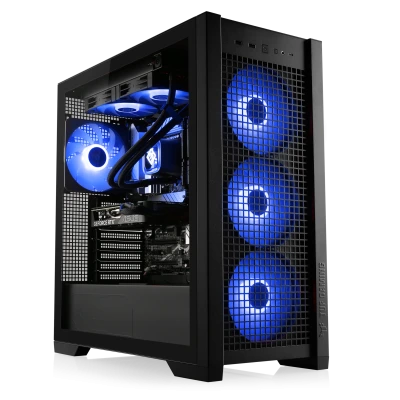 PC gaming 4K &eacute;quip&eacute; d'un processeur AMD Ryzen 7 7800X3D, d'une carte graphique ASUS GeForce RTX 5070 Ti (16 Go), de 32 Go de m&eacute;moire vive DDR5 et d'un bloc d'alimentation haut de gamme ROG Strix 1000 W.
