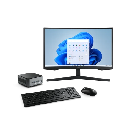 Un package complet et puissant comprenant un mini-PC CSL Narrow Box Premium silencieux et un moniteur WQHD 27".