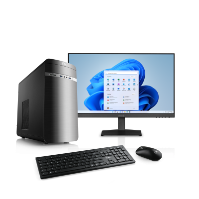 Un système complet et polyvalent pour le bureau, le multimédia et le jeu occasionnel - avec processeur AMD Ryzen 5 et écran 24" FHD.