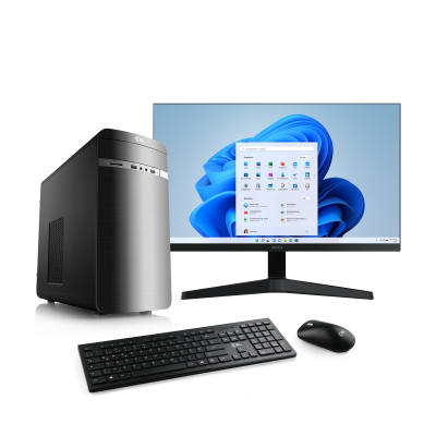 Un système PC complet de première classe pour le bureau, le multimédia et le jeu d'entrée de gamme - avec CPU AMD Ryzen™ 5, Windows 11 et écran Samsung FHD 27".