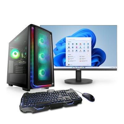 Un système complet de première classe pour le jeu en WQHD avec processeur AMD Ryzen 7 et graphique GeForce RTX 5060 Ti - y compris un écran 27" 1440p.