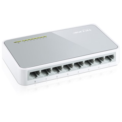 Der TP-Link TL-SF1008D ist ein günstiger und leistungsbringender Switch mit 8 Ports, die Übertragungsraten von bis zu 100 Mbit/s ermöglichen.