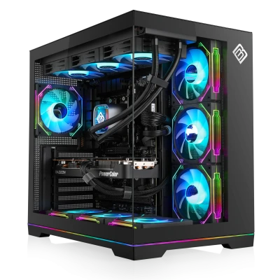 Un puissant PC haut de gamme avec un CPU AMD Ryzen 9 9900X, des graphismes Radeon RX 9070XT et 32 Go de RAM - parfait pour le jeu UHD 4K &agrave; haute FPS.