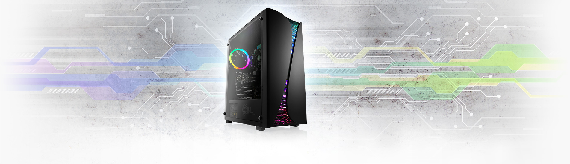 Un puissant PC de jeu WQHD avec carte graphique GeForce® RTX 5060 et processeur AMD Ryzen 5 5500 à six cœurs.