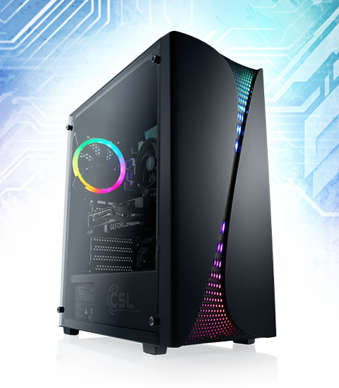 Un puissant PC de jeu WQHD avec carte graphique GeForce&reg; RTX 5060 et processeur AMD Ryzen 5 5500 &agrave; six c&oelig;urs.