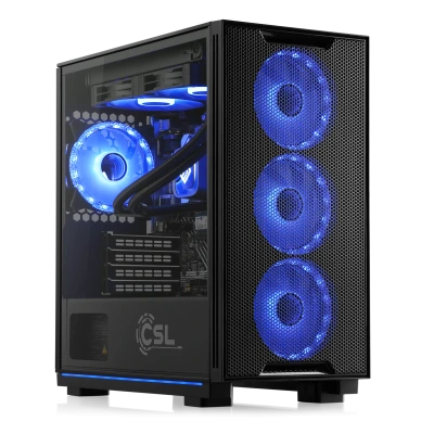 Un potente sistema di base con CPU AMD Ryzen&trade; 7 a otto core con raffreddamento ad acqua, 32 GB di RAM DDR5 e scheda madre ASUS B840.
