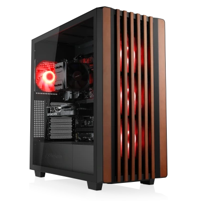 Elegante PC da gioco Wood Edition: CPU AMD Ryzen 5, 16 GB DDR5, RTX 5060 di grandi dimensioni e SSD da 1 TB - ideale per FHD e WQHD.