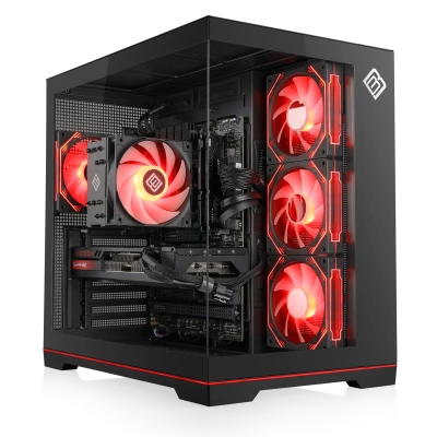 PC da gioco 4K con processore Intel Core Ultra 7, grafica Radeon RX 9070 XT, 32 GB di RAM ed elegante involucro RGB/vetro.