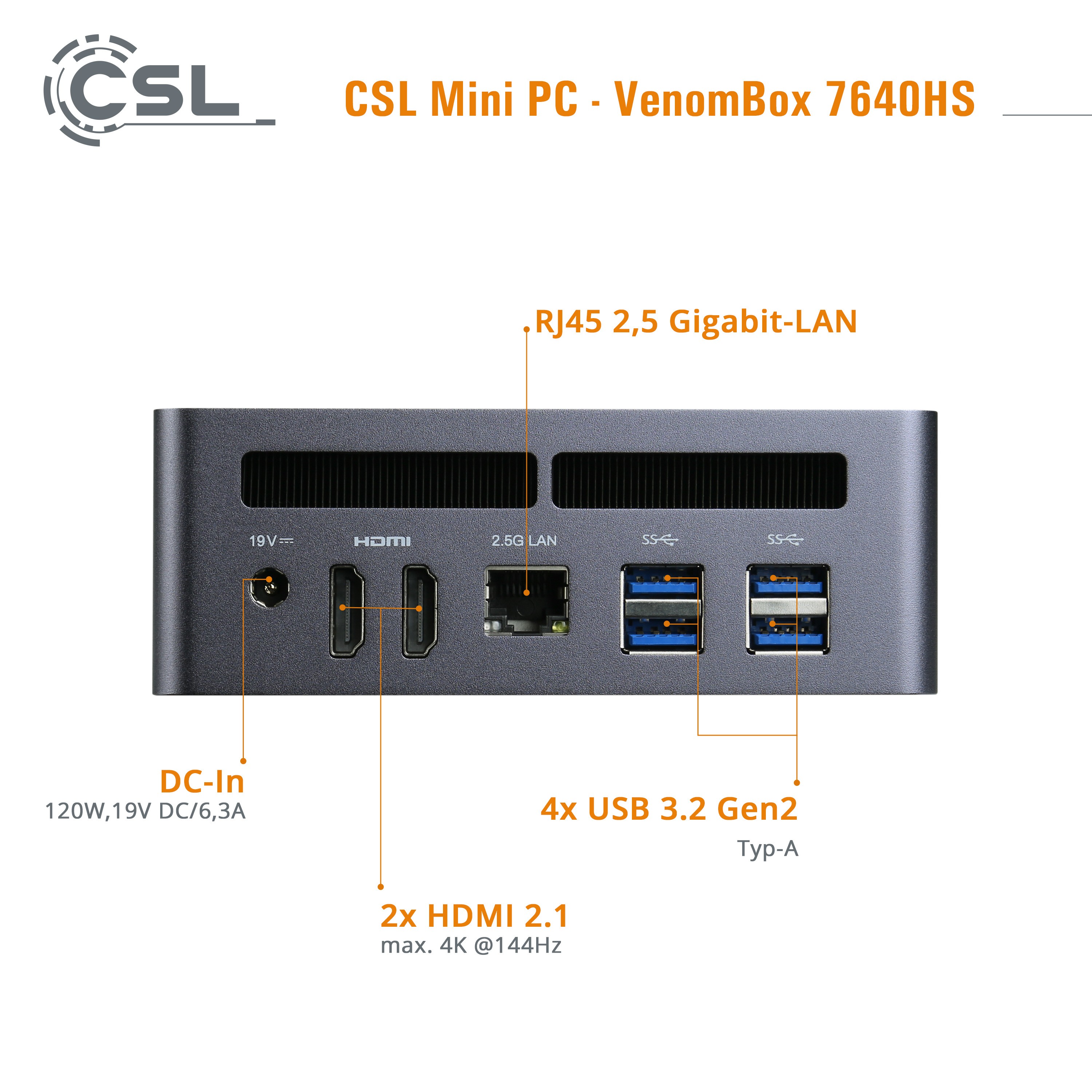 Mini PC - CSL VenomBox 7640HS / 64GB / 500 GB M.2 SSD | CSL Computer