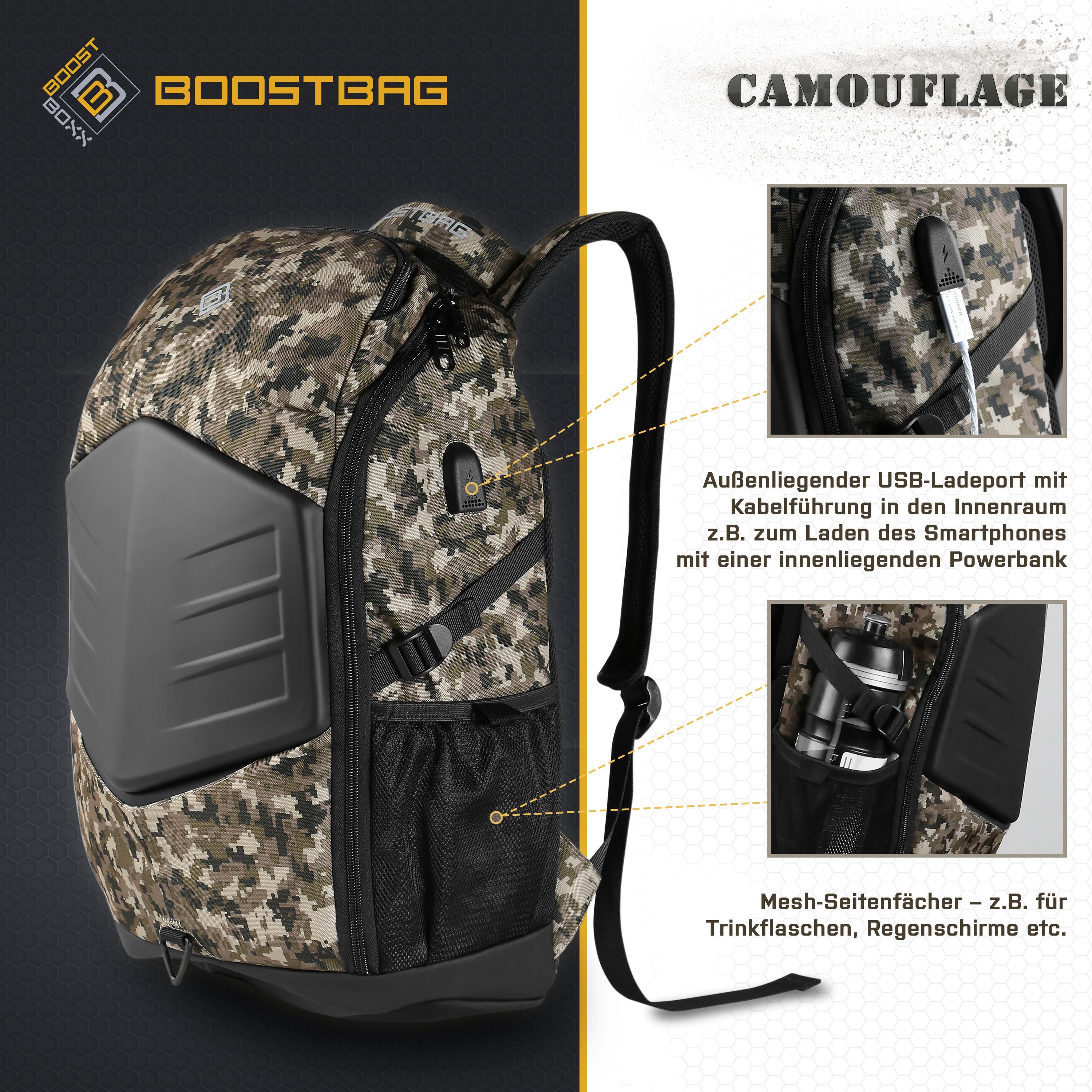CSL Computer | BoostBoxx BoostBag Camouflage - Notebook-Rucksack bis 17,3