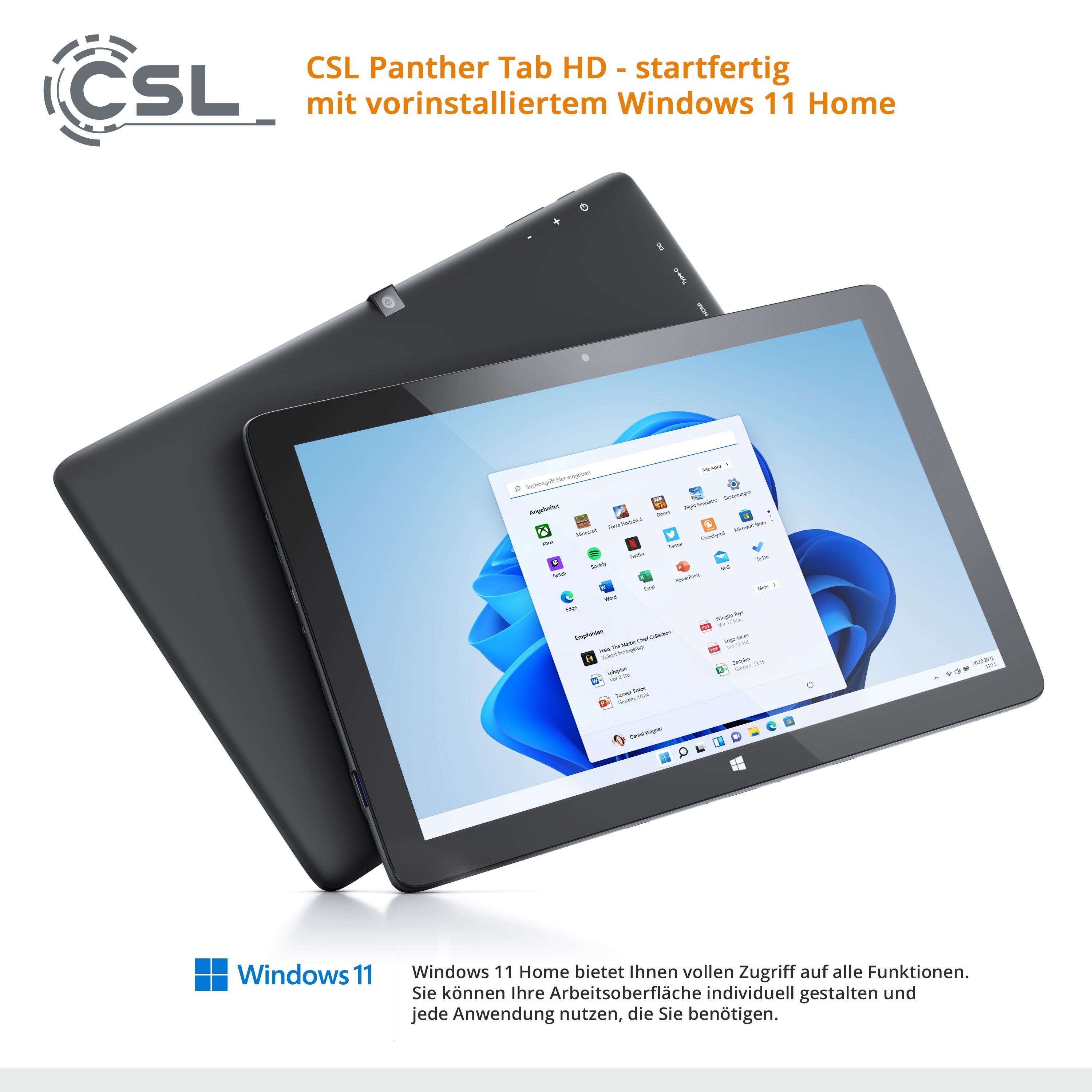 CSL Computer  Ladekabel für CSL Panther Tab 10 mit 230V USB Typ-C Netzteil  3A