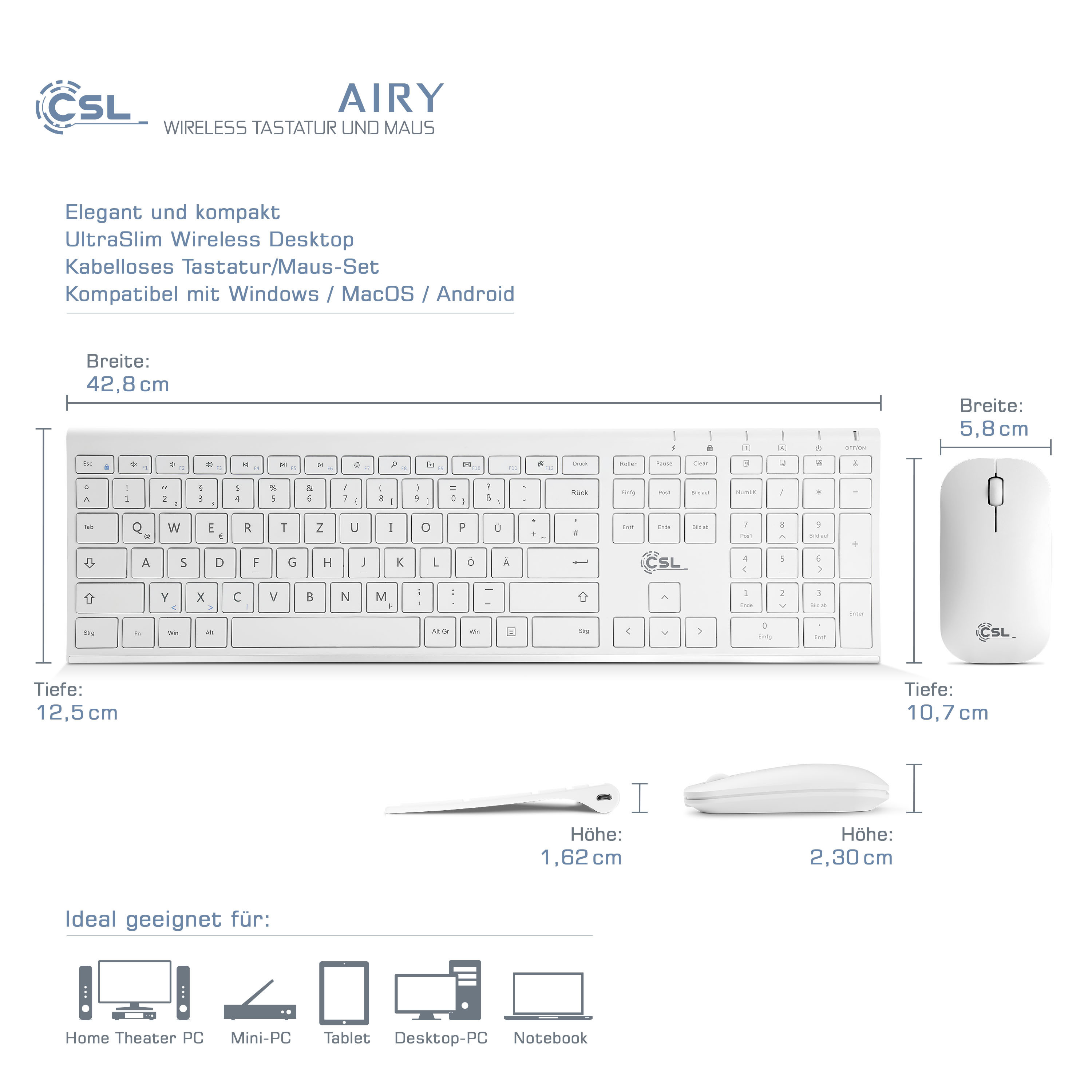 Csl Computer Csl Airy Wireless Tastatur Und Maus Mit Zahlreichen Einstellmoglichkeiten