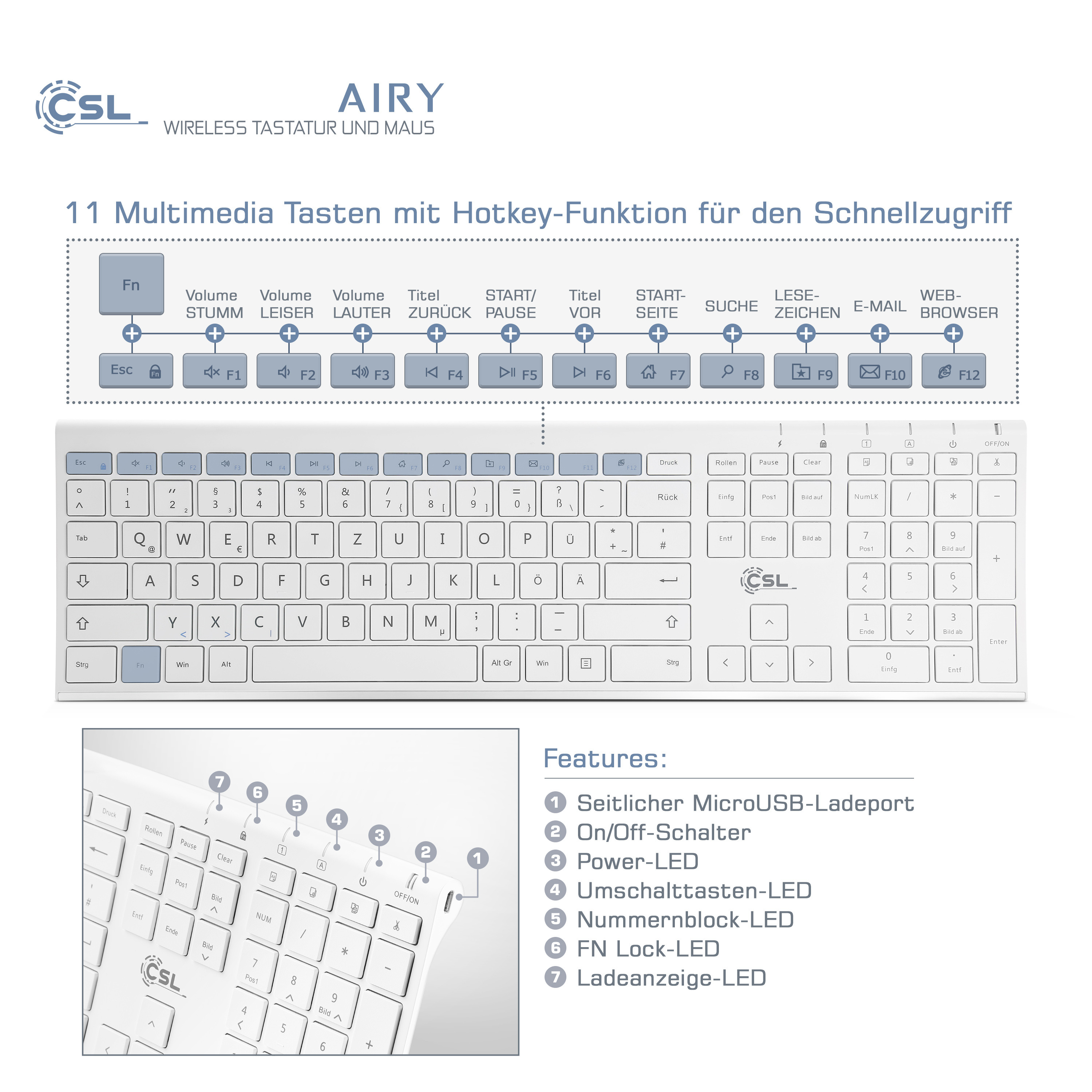 Csl Computer Csl Airy Wireless Tastatur Und Maus Mit Zahlreichen Einstellmoglichkeiten