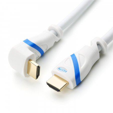 HDMI 2.0 Kabel, gewinkelt, 10 m, weiß/blau