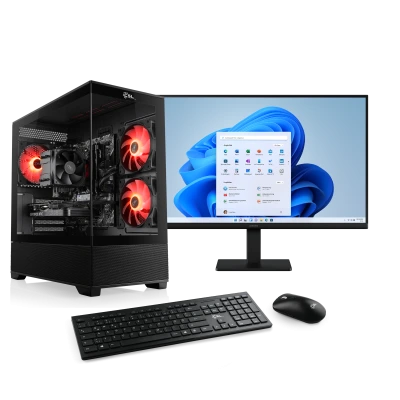 Ein starkes AMD Ryzen Gaming-Komplettsystem mit GeForce RTX 5060 Grafik und  27" Samsung Essential S3 S31C Full HD TFT.