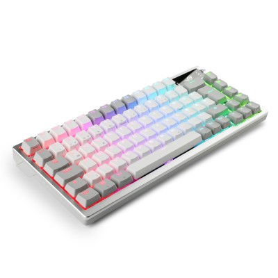 Stylische, weiße ASUS ROG Gaming-Tastatur mit OLED-Display und Hot-Swap Tasten.