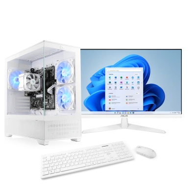 Komplett-PC in Wei&szlig; mit Intel Core Ultra 7 265 Prozessor, 27" IPS FHD-Monitor von ASUS, Funk-Tastatur/Maus und Windows 11 Home