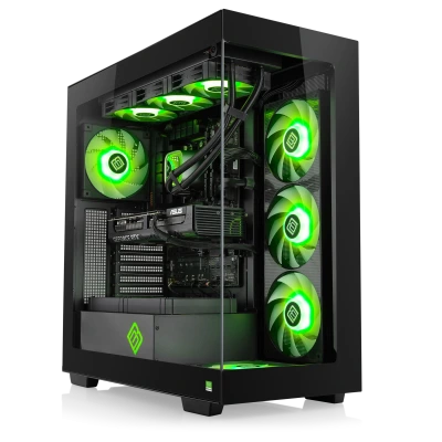 High-End-PC f&uuml;r 4K-Gaming: AMD Ryzen 7 9800X3D, Palit GeForce RTX 5080, 360mm ASUS TUF Wasserk&uuml;hlung und 1000W 80+ Platinum Netzteil.