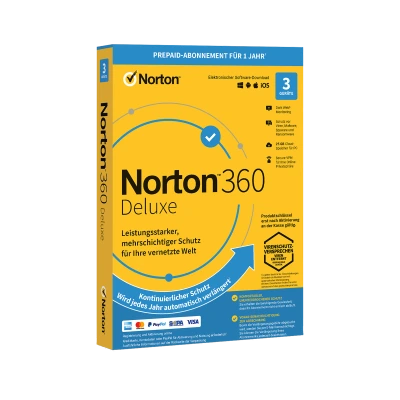 Norton Security Deluxe 360 ESD - 3 Lizenzen (Digitaler Produkt-Key, 1 Jahr, ohne Abo)
