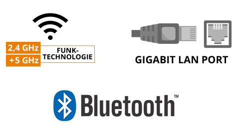 Verschiedene Netzwerkanschlüsse (WLan, Lan, Bluetooth)